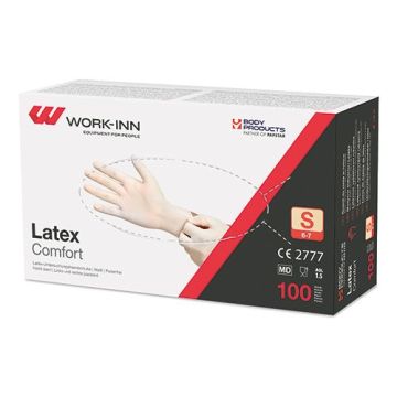 "WORK-INN" Gants en latex, non poudrés "Comfort" blanc-nature Taille S