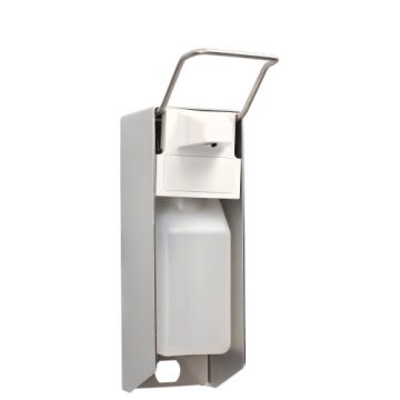 Distributeur mural 27,5 cm x 8,5 cm x 16 cm "Aluminium" 500 ml, levier à bras court, bouteille incluse