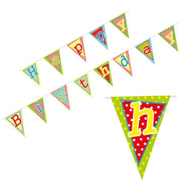 Guirlande fanion, papier 4 m "Happy Birthday" laqué