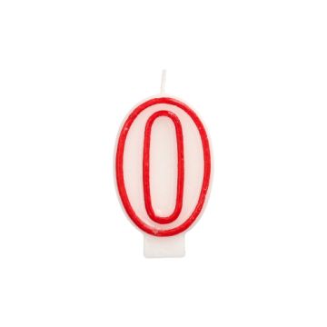 Bougie "chiffre" 7,3 cm blanc "0" avec bord rouge