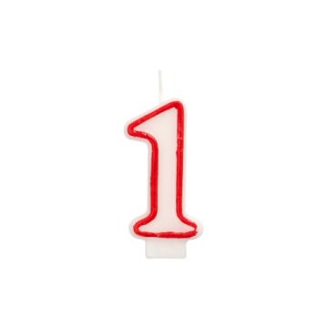 Bougie "chiffre" 7,3 cm blanc "1" avec bord rouge