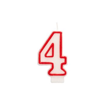 Bougie "chiffre" 7,3 cm blanc "4" avec bord rouge