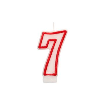 Bougie "chiffre" 7,3 cm blanc "7" avec bord rouge