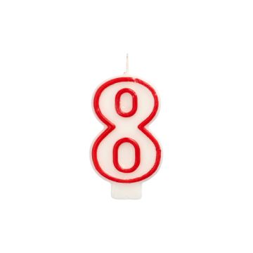 Bougie "chiffre" 7,3 cm blanc "8" avec bord rouge