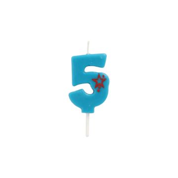 Bougie chiffre, mini 6,8 cm bleu "5"