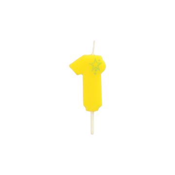 Bougie chiffre, mini 6,8 cm jaune "1"