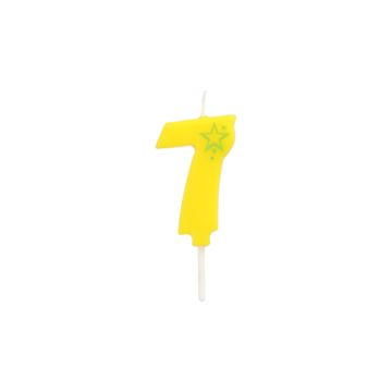 Bougie chiffre, mini 6,8 cm jaune "7"