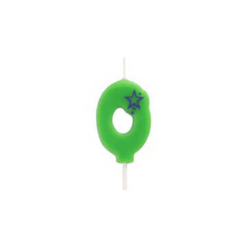 Bougie chiffre, mini 6,8 cm vert "0"