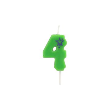 Bougie chiffre, mini 6,8 cm vert "4"