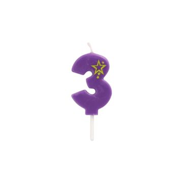Bougie chiffre, mini 6,8 cm violet "3"