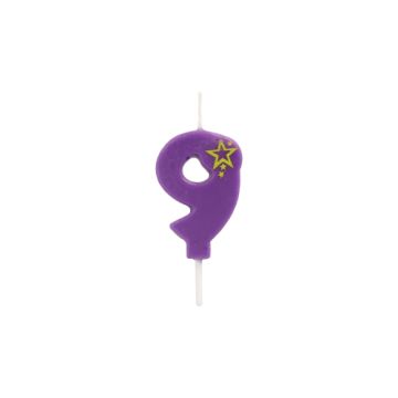 Bougie chiffre, mini 6,8 cm violet "9"