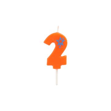Bougie chiffre, mini 6,8 cm orange "2"