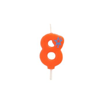 Bougie chiffre, mini 6,8 cm orange "8"