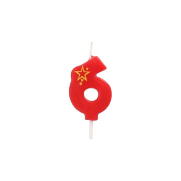 Bougie chiffre, mini 6,8 cm rouge "6"