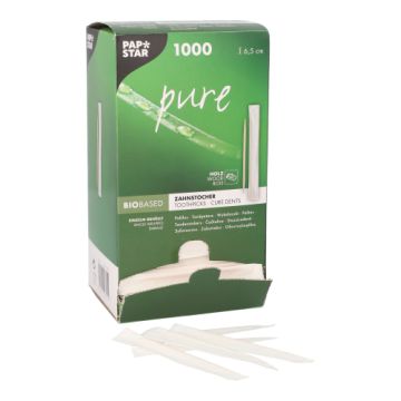 Cure dents, bois emballé "pure" rond 6,5 cm