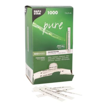 Cure dents, bois emballé "pure" rond 6,5 cm "www.PAPSTAR.com"