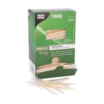 Cure dents, bois emballé rond 6,5 cm avec menthe